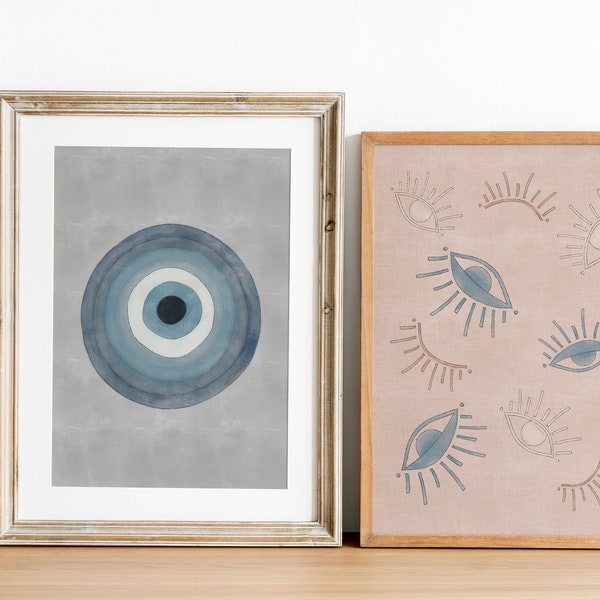 Evil Eye Print Set // Retro Wall Art - Spiritual Decor - Gallery Wall Set - Mid Century Print - Nazar Wall Art - Boho Nursery Print