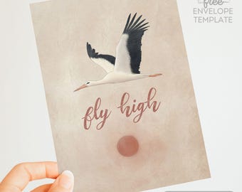 Stork 'Fly High' Graduation Card – Printable Encouragement Gift (Digital Download)