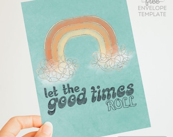 Retro Rainbow Printable Card, Celebrations, Good Vibes (Digital Download)