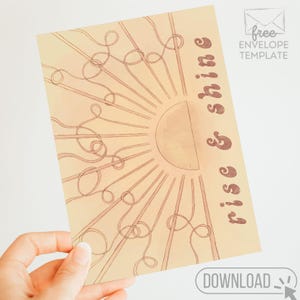 Rise and Shine Printable Wall Art // Positive Morning Quote, Uplifting Digital Download, Retro Sun Illustration for Home Decor