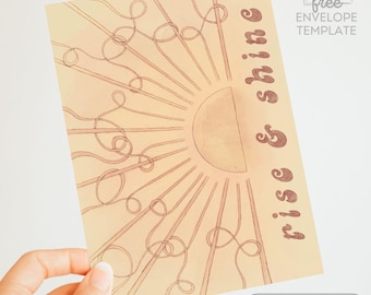 Rise and Shine Retro Sun Print, Positive Morning Quote (Digital Download)