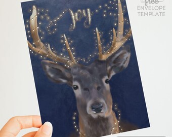 Joyful Reindeer Christmas Card – Festive Holiday Printable (Digital Download)