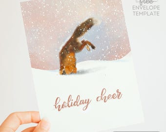 Whimsical Christmas Fox Card - Printable Holiday Greeting (Digital)
