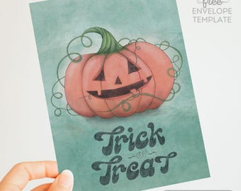 Halloween Pumpkin Card – Spooky Trick or Treat Greeting (Digital Download)