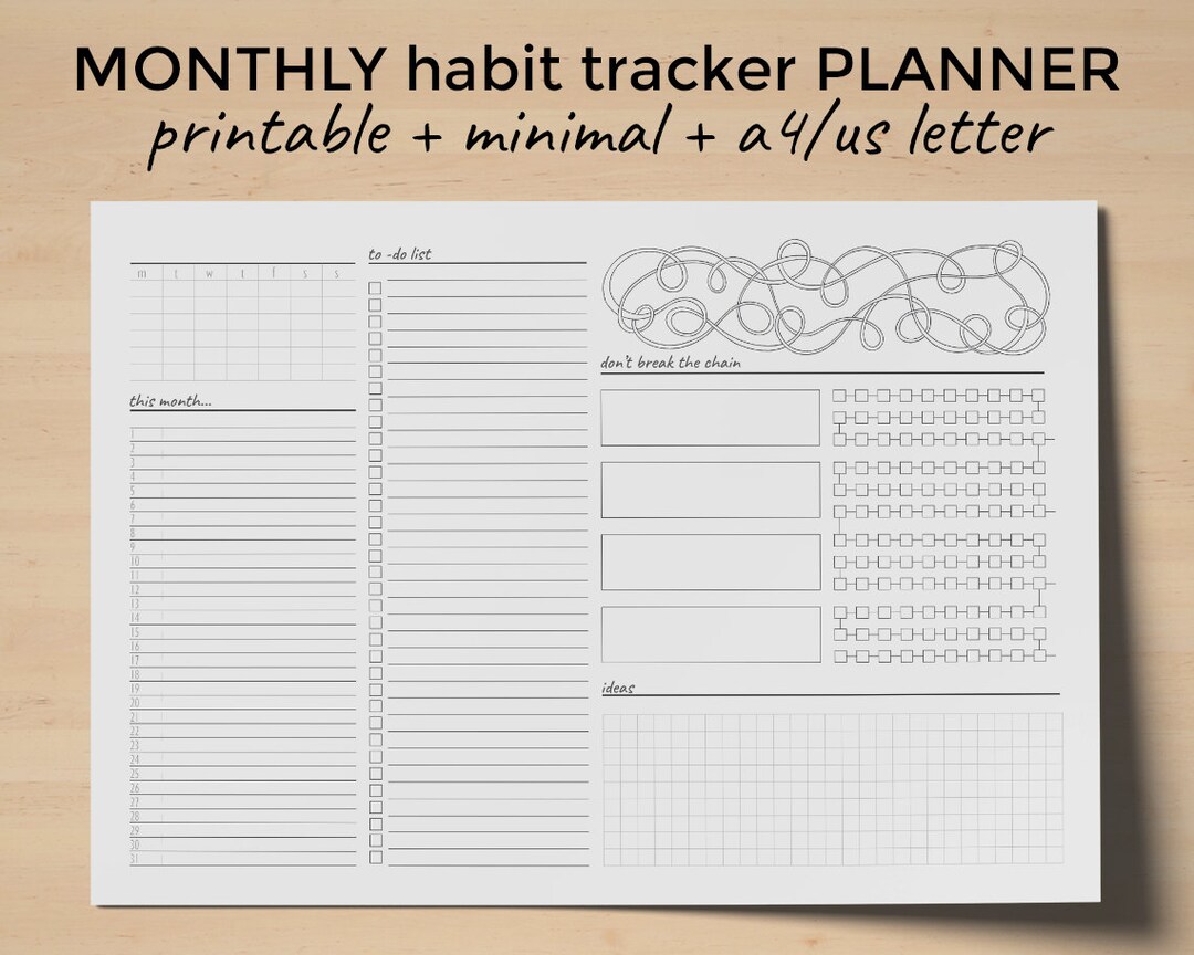 Monthly Printable Planner // Habit Tracker - Monthlty Desk Planner ...