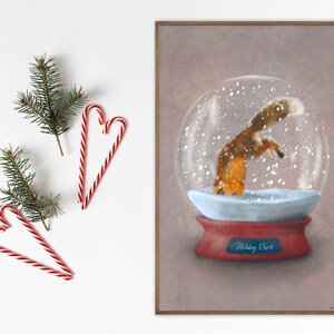 Jumping Fox Print // Holiday Cheer Printable Wall Art - Snow Globe Christmas Decor - Instant Download