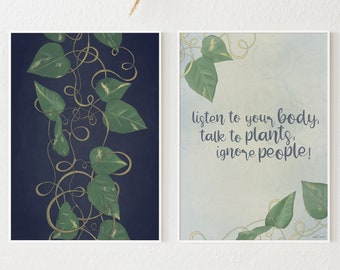 Botanical Print Set // Ivy Wall Decor - Printable Wall Art - Talk to Plantas Ignore People - Greenery Decor - Ivy Print - Plant Print