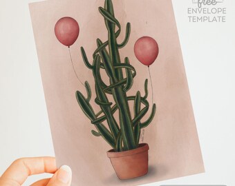Funny Cactus Birthday Card – Printable Plant Art (Digital Download)