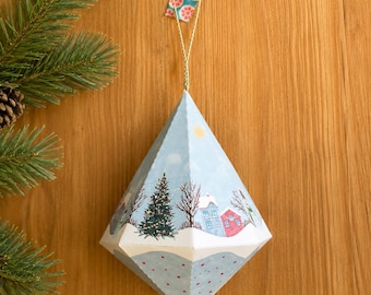 Printable Christmas Village Ornament Box | Winter Scene Paper Decoration (Instant Download)