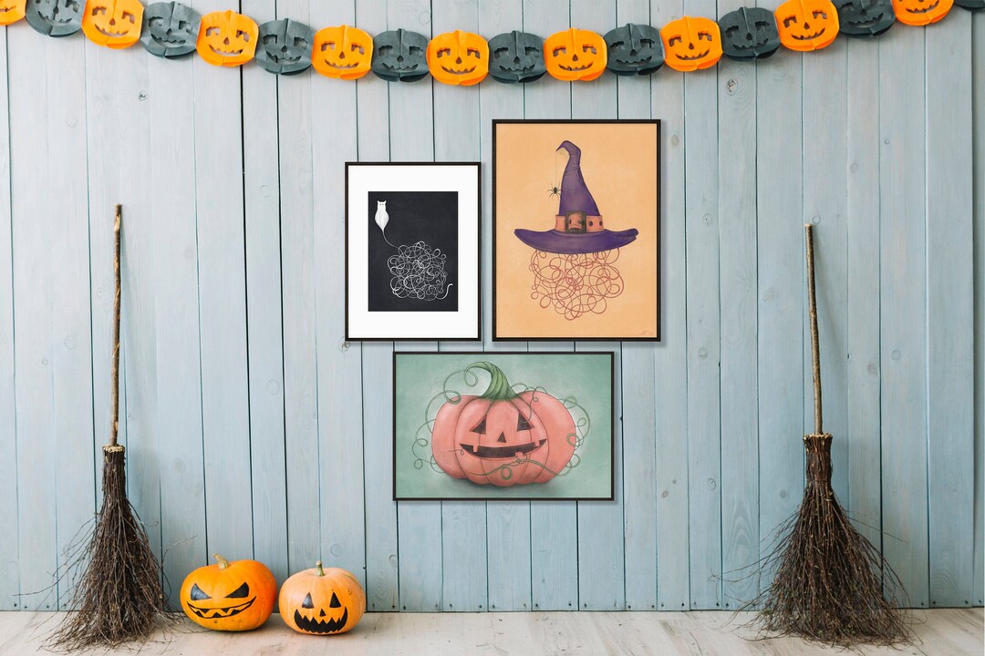 Set of 3 Prints // Halloween Printable Decor - Gallery Wall Set - Cat ...