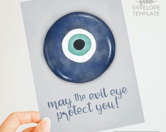 Evil Eye Printable Card – Nazar Protection Art, Good Luck Charm (Digital Download)