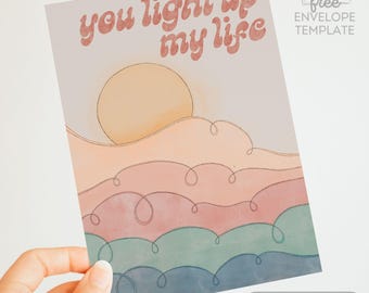 Printable Love Card – Sun & Pastel Waves Greeting (Digital Download)