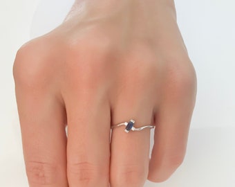 14k Solid White Gold Sapphire Engagement Ring / Rings For Women / Sapphire Jewelry /  Gifts for Her /  Graduation Gift, Baguette ring