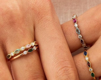 Personalized Family Birthstone Ring, Mothers Ring, Custom Gemstone Ring, Birthday Gift for Mom, Stackable Rings with Birthstones