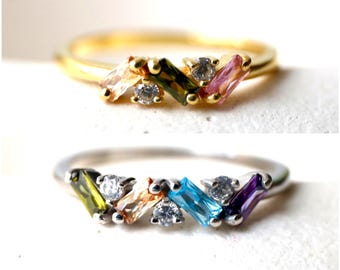 Gold Filled Silver Mothers Birthstone Ring With  2, 3, 4 , 5, 6 Stone, Mothers Day Gift