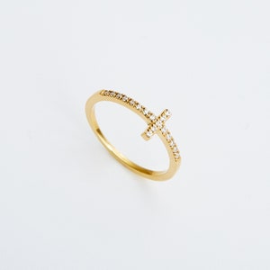 14K Gold Cross Ring, Dainty Gold Ring, Handmade Jewelry, Minimalist Ring, Rings for Women Gold, Diamond Ring. image 4
