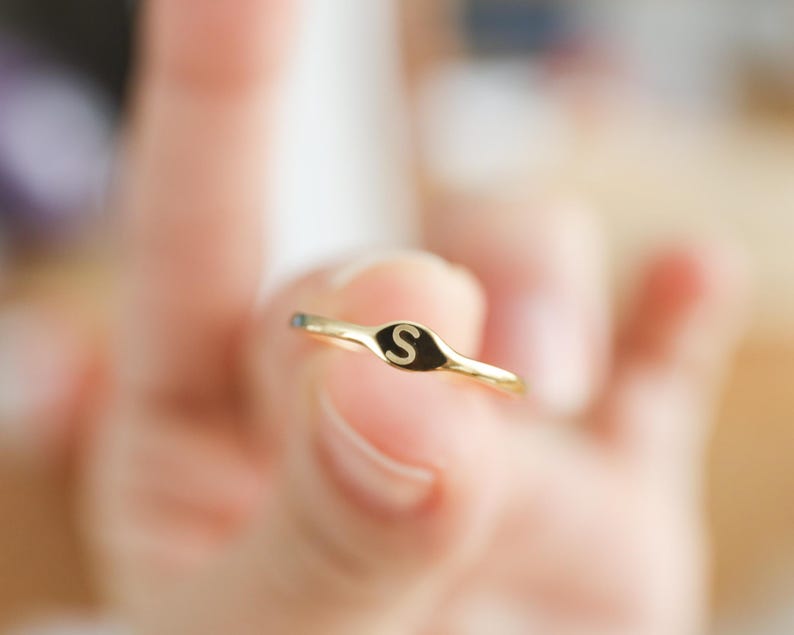 14k gold ring, initial ring, gold initial ring, stacking ring, signet ring, personalized ring, custom letter ring, dainty gold ring, solid gold ring, letter ring, gift for her, minimalist ring, personalized gift