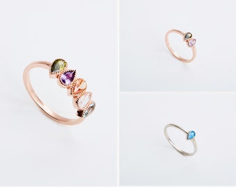 Mothers Ring 2, 3, 4, 5 Stone, Birthstone Ring 14K Gold, Personalized Birthstone Jewelry, Mothers Day Gift, Dainty Birthstone Rings