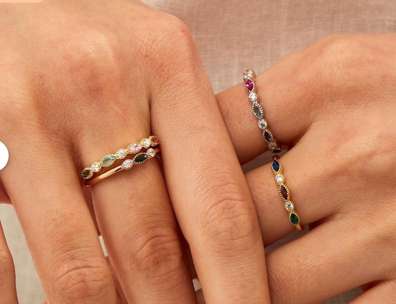 Personalized Family Birthstone Ring, Mothers Ring, Custom Gemstone Ring, Birthday Gift for Mom, Stackable Rings with Birthstones