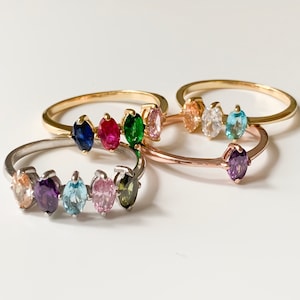 Anillo para madres de 2, 3, 4 o 5 piedras, anillo con piedra de nacimiento para mamá, joyería con piedra de nacimiento, anillo personalizado, regalos de joyería personalizados para mamá
