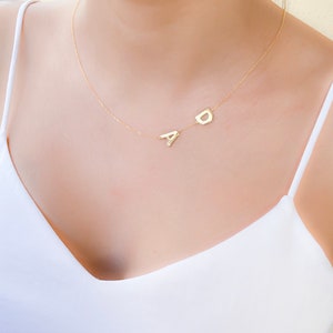 Collar inicial de oro de 14k / Collar de piedra de nacimiento / Collar de letras / Collar delicado / Collar personalizado Regalo de novia para ella