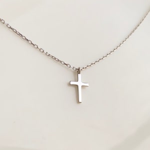 14k White Gold Necklace / Dainty Cross Necklace / Sterling Silver Necklace / Necklaces for Women, Religious Jewelry