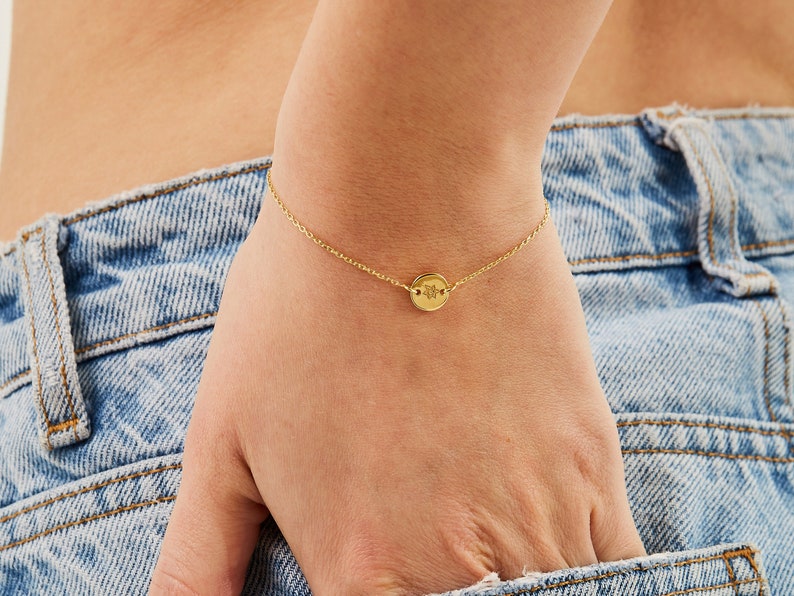 14k Gold Birth Flower Bracelet / Personalized Jewelry / Handmade Jewelry / Personalized Gift For Her Birthday / Bridesmaid Gifts image 1