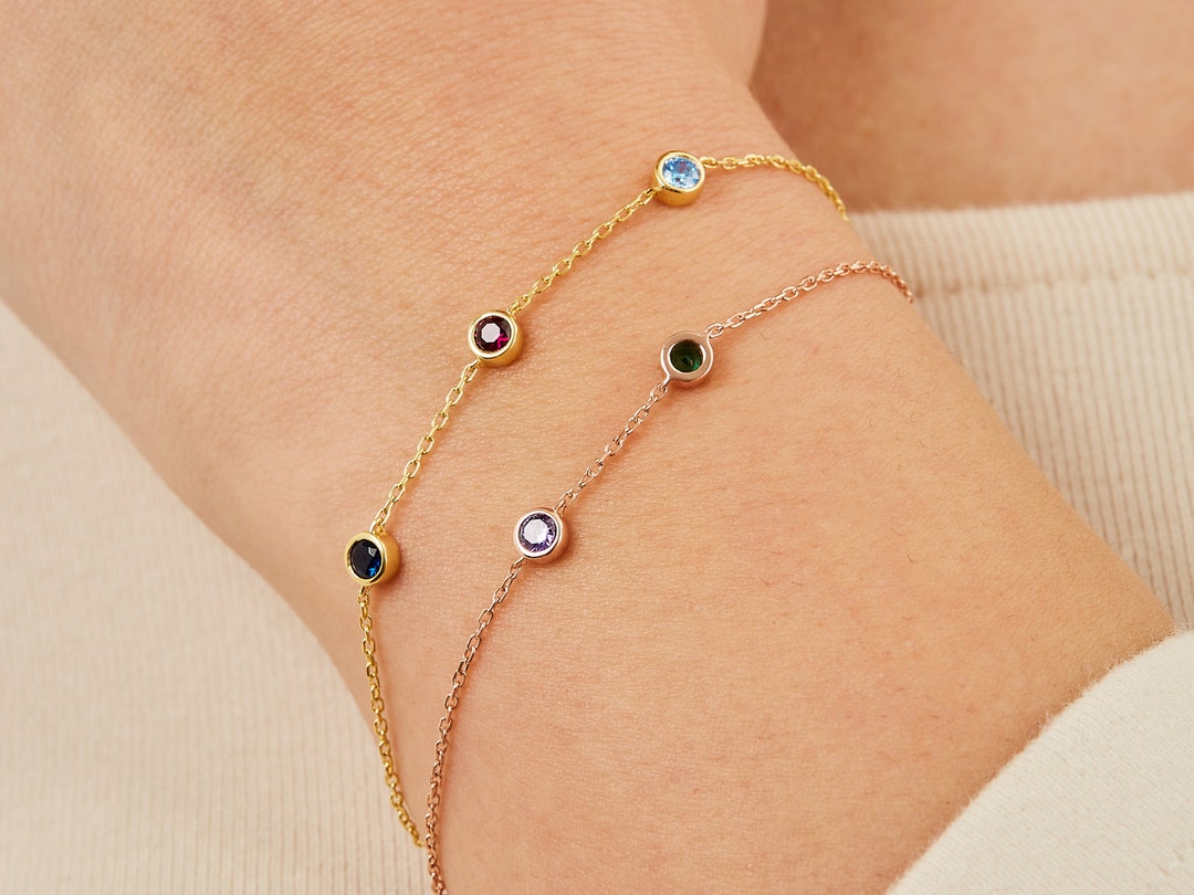14k Gold Personalized Birthstone Bracelet / Mothers Day Gift