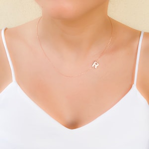 White Gold Sideways Initial Necklace 