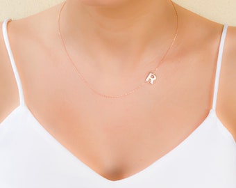 14k Rose Gold Initial Necklace with Birthstone Necklace / Letter Necklace / Dainty Necklace / Delicate Necklace, Bridesmaid Gift