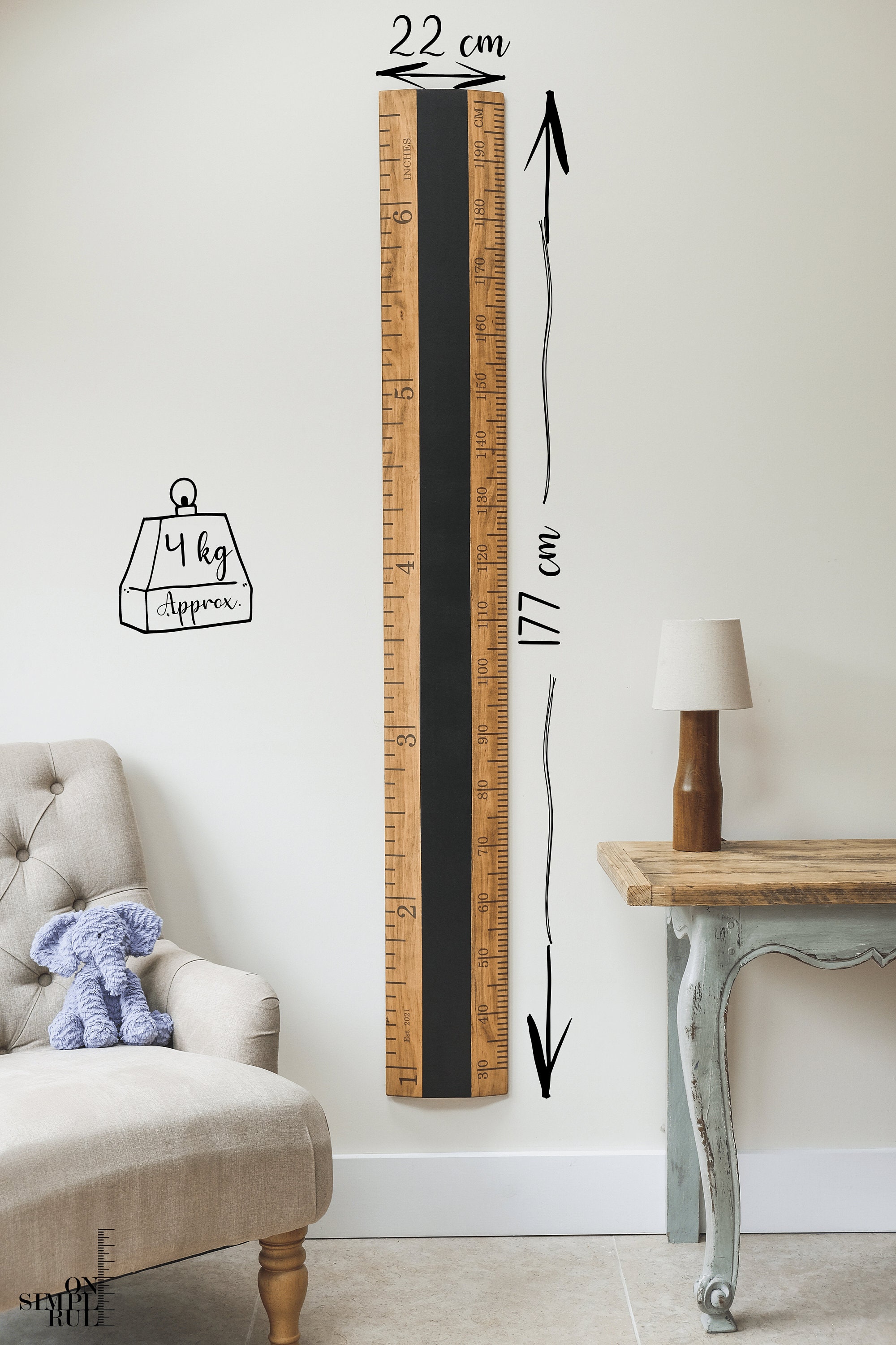 Wooden Chalkboard Height Chart Ruler Oak finish Personalised Etsy