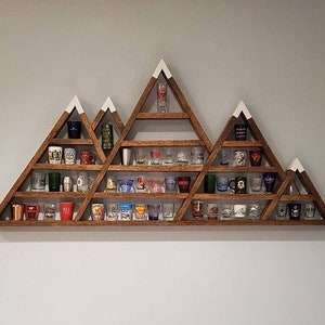 Large Custom Mountain Shelf, Custom Shot Glass Display, Essential Oils Shelf, Rustic Bar Shelf, Couples Wedding Gift