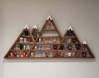 Large Custom Mountain Shelf Custom Shot Glass Display Essential Oils Shelf Rustic Bar Shelf Couples Wedding Gift