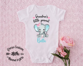 Grandma's Little Peanut Elephant Baby Infant Bodysuit, Cute Elephant Bodysuit, Baby Gift From Grandma, Baby Shower Gift For Girl