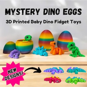 Baby Dinosaur Hatchlings - Rainbow Egg with Surprise Mini Dino - High Quality 3D Printed Sensory Toy - Cute Articulated Trex - Ready To Ship