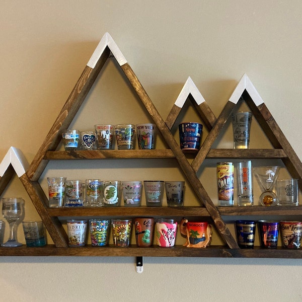 Custom Mountain Shelf, Shot Glass Display, Wedding Gift, Essential Oils Shelf, Crystals Display, Rustic Home Shelving