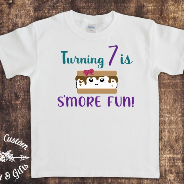 S'more Fun Birthday Camping Shirt, Colors Customizable Glitter Option, Personalized Girl Birthday Shirt, Birthday Tee With Name