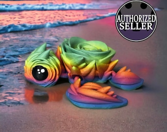 3D Printed Rainbow Rose Turtle Fidget - Cute Floral Succulent Turtle - Articulated Fidget - Tiny Baby Flower Turtle, Turtle Lover Gift