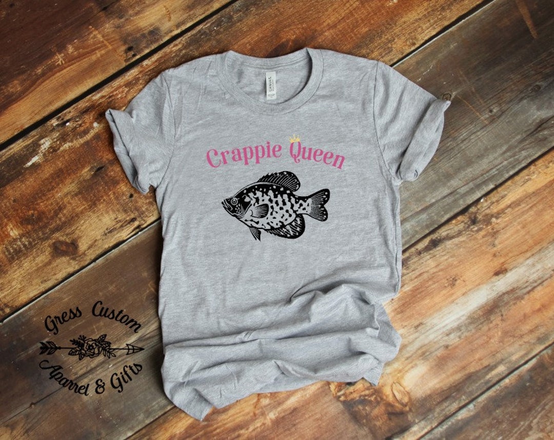 Crappie Queen Woman's Fishing T-shirt With Gold Glitter Crown