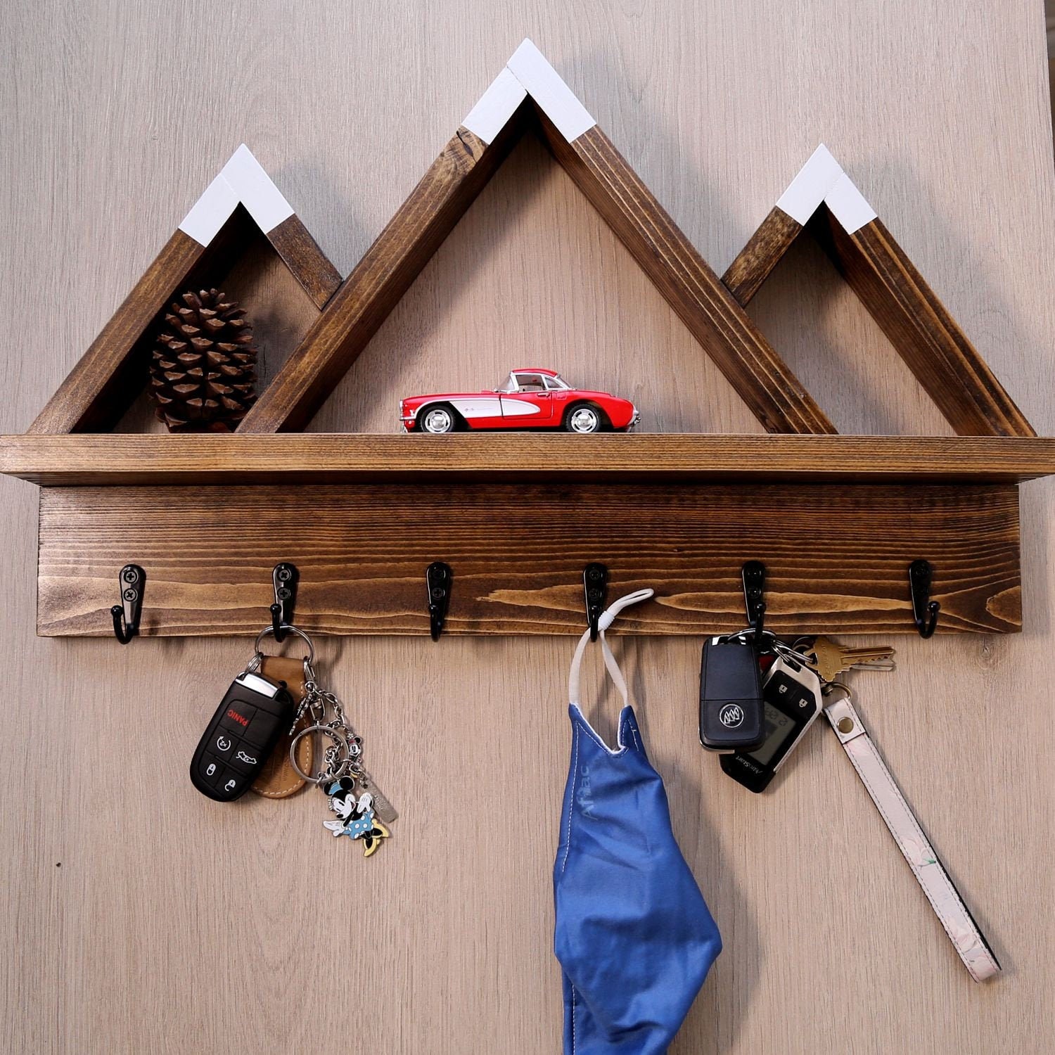 Creative Mountain Range Wall Hooks - Wood - Metal - White Snow