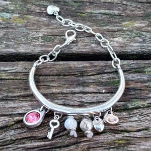 crystal bracelet, woman bracelet, pearl , pendants bracelet, uno de 50 Style, gift for her bracelet, silver plated bracelet, pearl bracelet