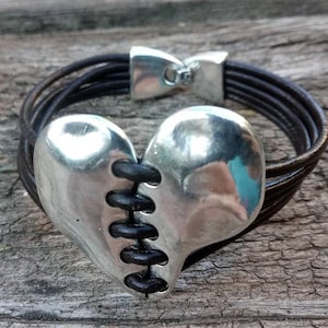 Uno de 50 style , Leather bracelet, woman bracelet, silver plated bracelet, boho bracelet, bohemian jewelry, thick silver bracelet