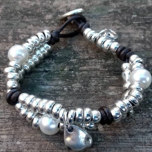 Uno de 50-stijl, kralenarmband, leren armband, vrouwenarmband, verzilverde armband, boho-armband, boho-sieraden, kristallen armband