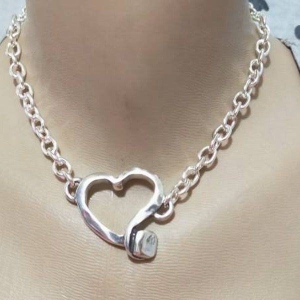 Uno de 50 style, heart necklace, choker, chain necklace, silver necklace,  statement necklace, stone necklace, handmade necklace