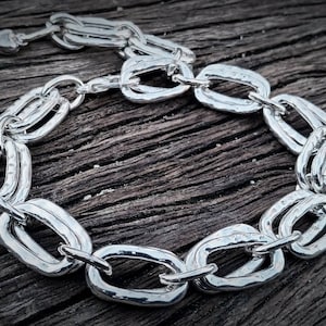 Zilveren schakelarmband, dikke armband, zilveren stapelarmband voor vrouwen, gelaagde armband, dikke schakelarmband, kerstcadeau