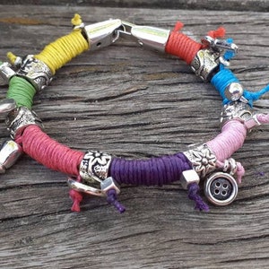 Pulsera colorida, pulsera de cuero, pulsera de mujer, pulsera bañada en plata, estilo uno de 50, pulsera, joyería boho, pulsera de plata gruesa