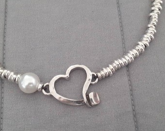 Uno de 50 style , Pearl necklace, crystal choker, heart necklace, silver necklace,  statement necklace, stone necklace, handmade necklace