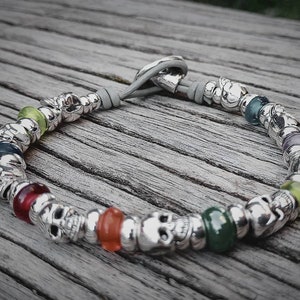 Bracelet en cuir et perles d&#39;argent fait main pour femme, beau bracelet pour elle pour cadeau d&#39;anniversaire, élégant uno de 50, bracelet de tous les jours