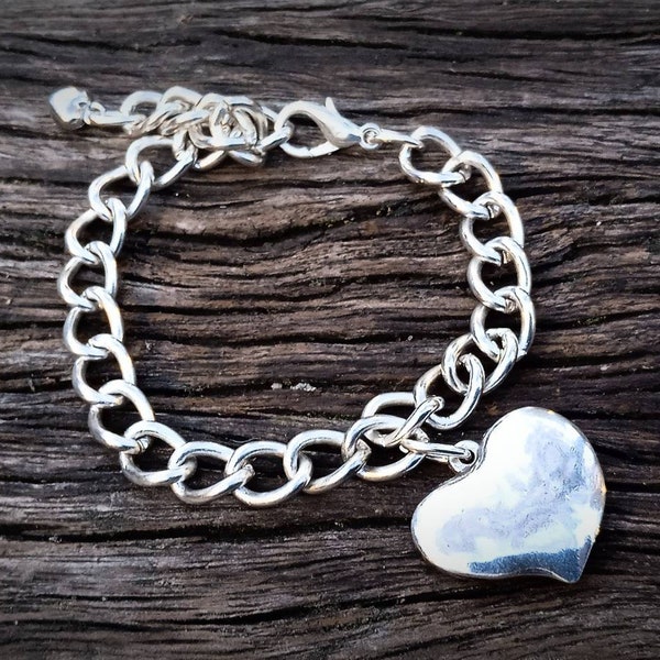 Bracelet , silver heart bracelet,  woman bracelet, chain bracelet, boho bracelet, bohemian jewelry, padlock bracelet, adjustable