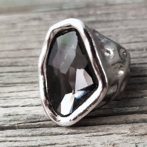 Uno de 50 style , Woman ring,  crystal gray ring, silver plated ring, boho ring